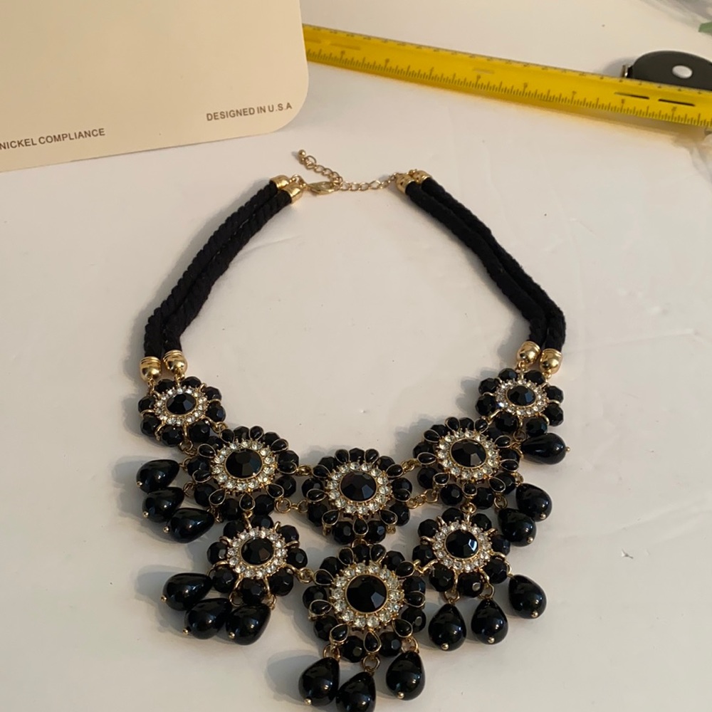 Black and Gold Necklace and Earrings set. 18” long